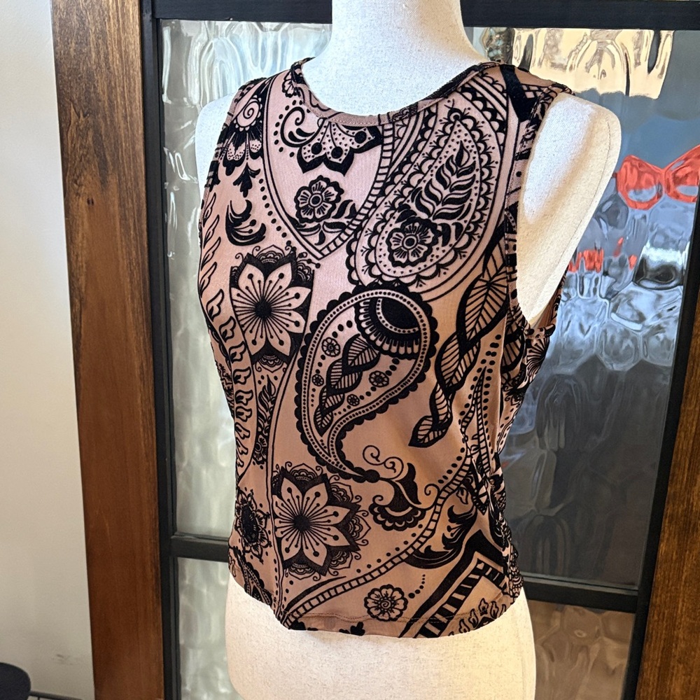 Sheer and Black Paisley Print Sleeveless Blouse